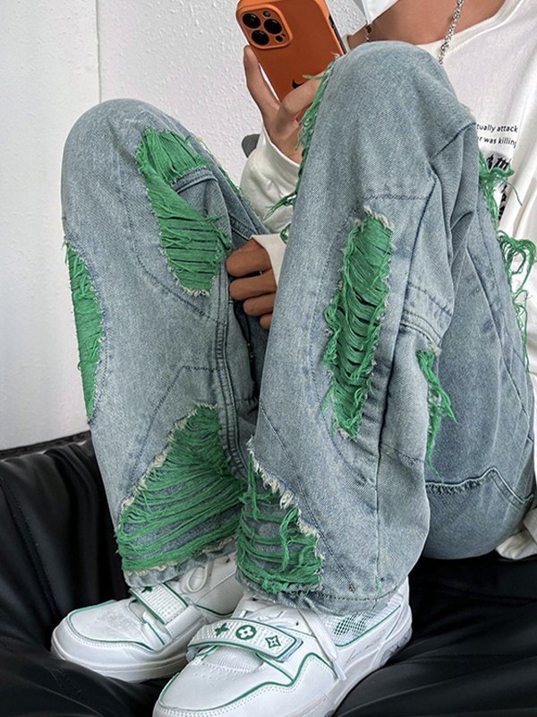 Men's Ripped Frayed Jeans-3