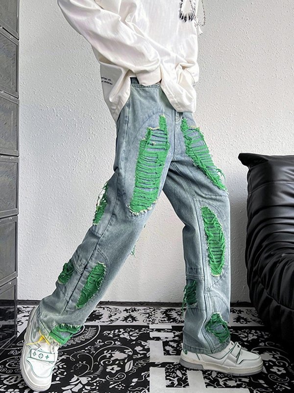 Men's Ripped Frayed Jeans-1