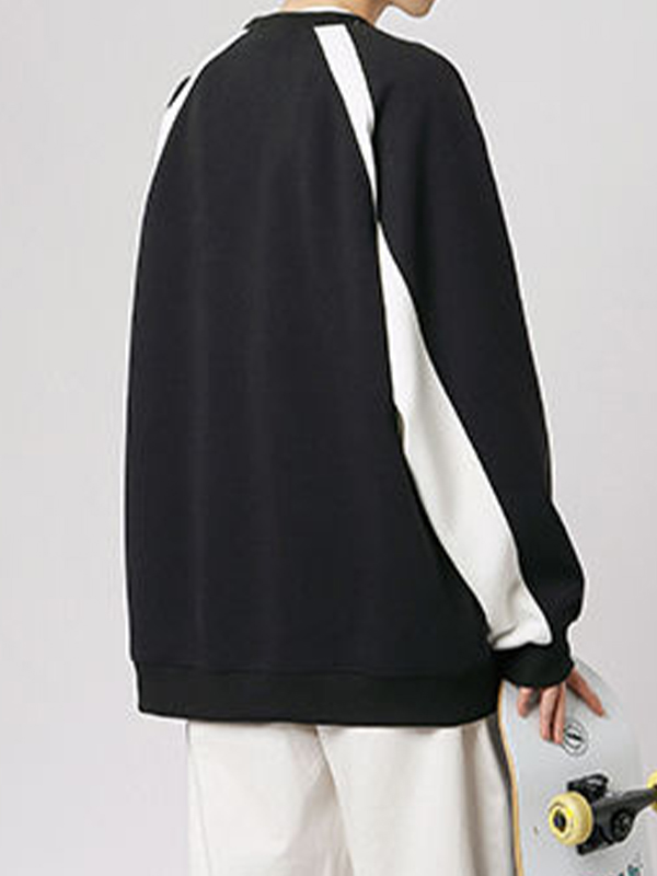 Men's Vintage Print Patchwork Design Long Sleeve Tee-3