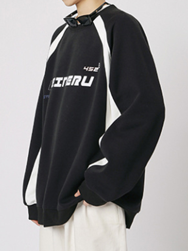 Men's Vintage Print Patchwork Design Long Sleeve Tee-1