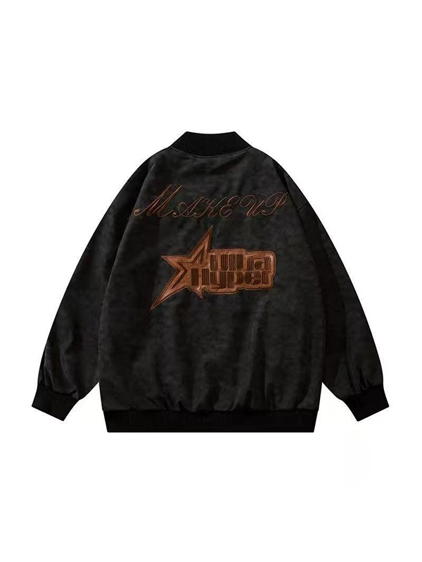 Men's Hip Pop Suede Embroidery Jacket-4