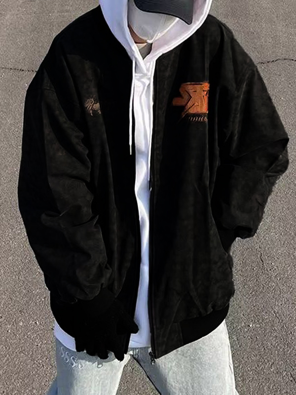 Men's Hip Pop Suede Embroidery Jacket-2