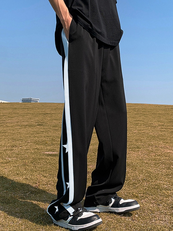 Men's Star Print Piping Detail Sweatpants-2