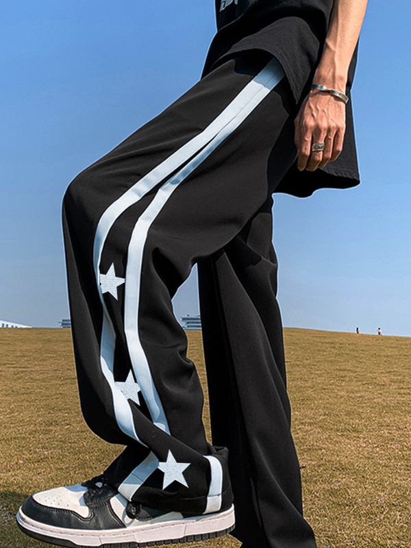 Men's Star Print Piping Detail Sweatpants-3