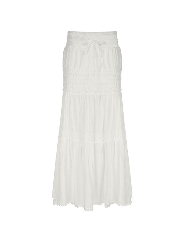 French Lace Splice Drawstring Maxi Skirt-3