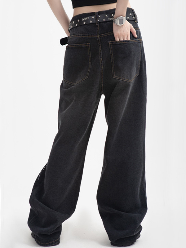 Men's Firework Rhinestone Print Ripped Straight Leg Jeans-1