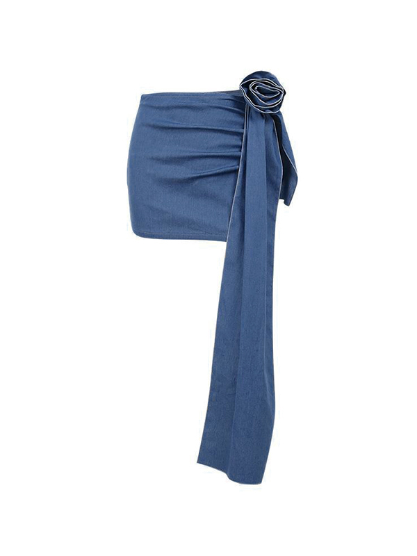 Three-dimensional Flower Decor Denim Mini Skirt-5
