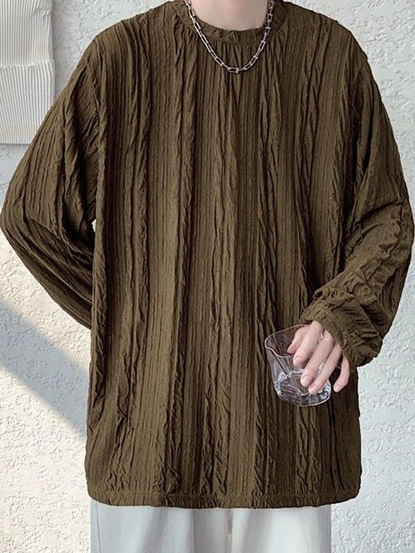 Men's Creped Crew Neck Long Sleeve Tee-1