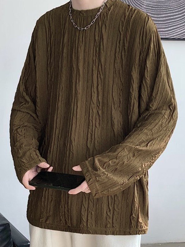 Men's Creped Crew Neck Long Sleeve Tee-2