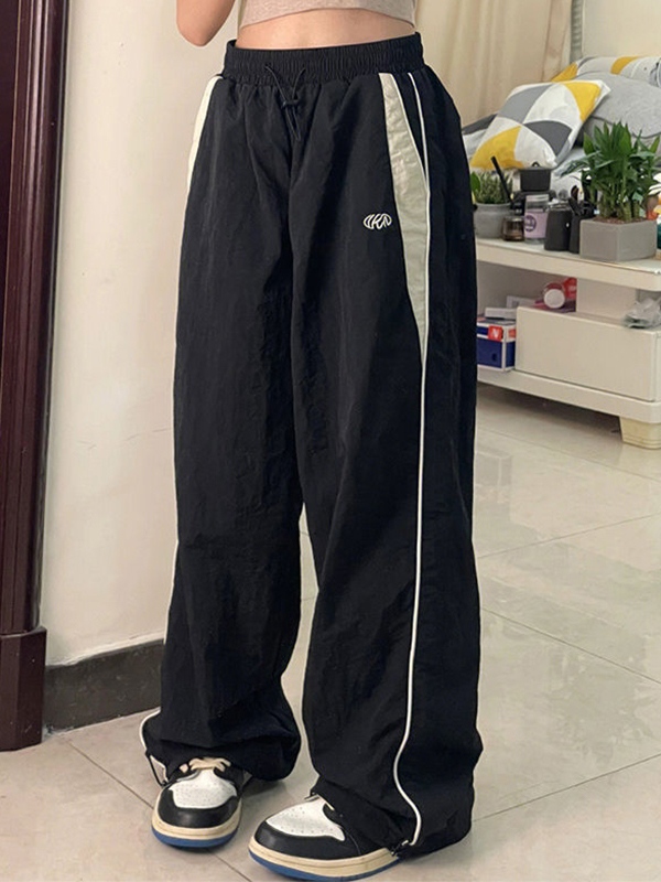 Contrast Piping Black Baggy Sweatpants-3