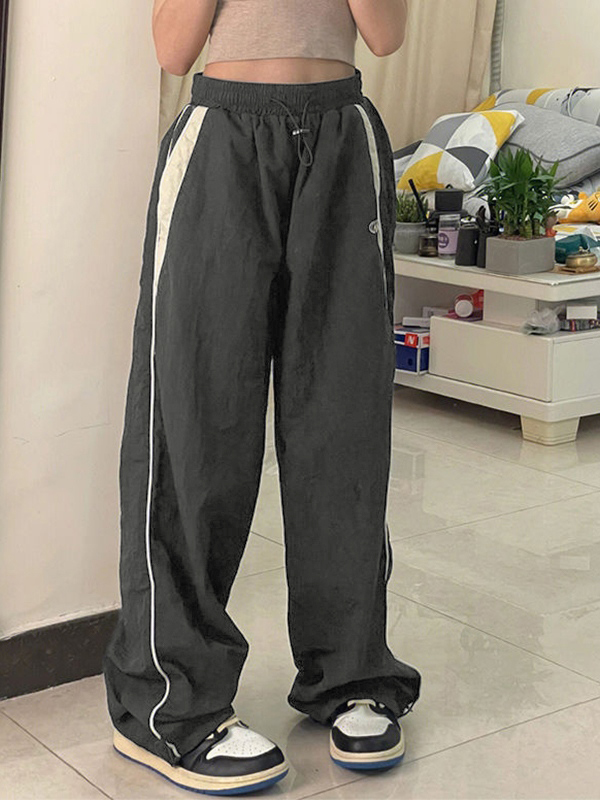 Contrast Piping Black Baggy Sweatpants-2
