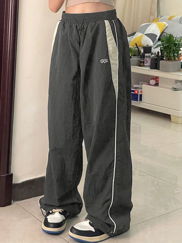Contrast Piping Black Baggy Sweatpants-3