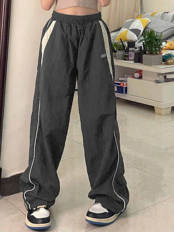 Contrast Piping Black Baggy Sweatpants-1