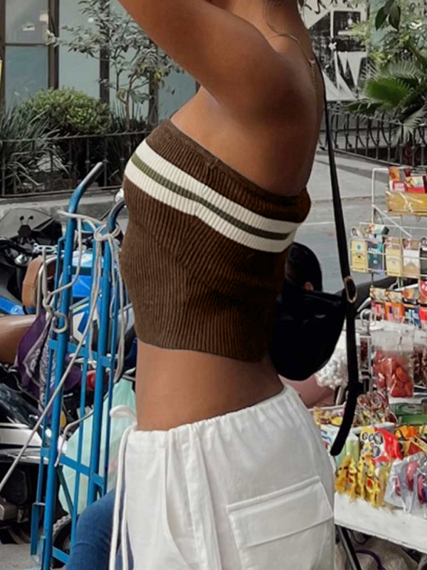 Knit Striped Bandeau Crop Top-3