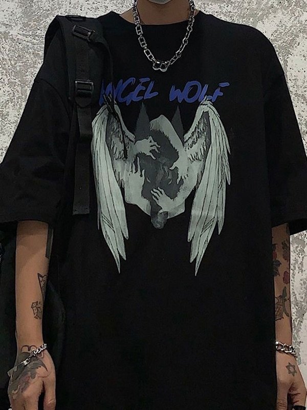 Men's Angel Wolf Short Sleeve Graphic Tee-1