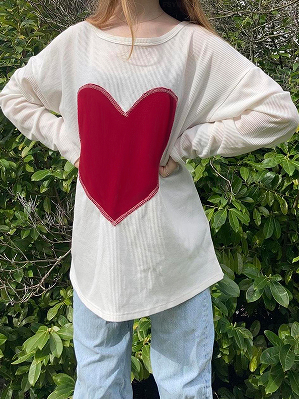 Heart Print Baggy Oversized Long Sleeve Tee-2