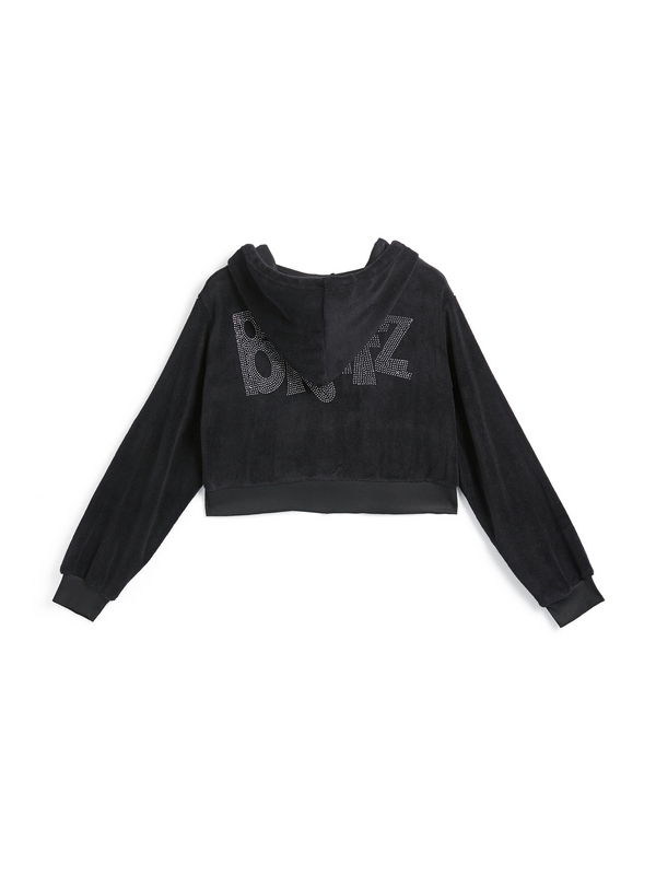 Letter Rhinestone Print Short Hoodie-2