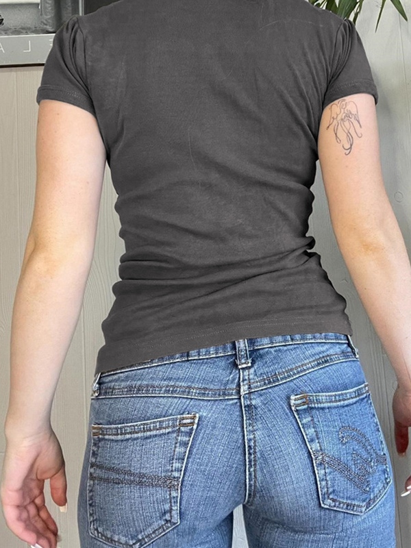 Short Sleeve Button Up Ribbed Double Cross Top-1