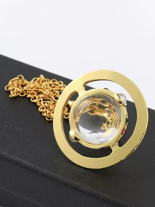 Rhinestone Planet Pendant Necklace-1